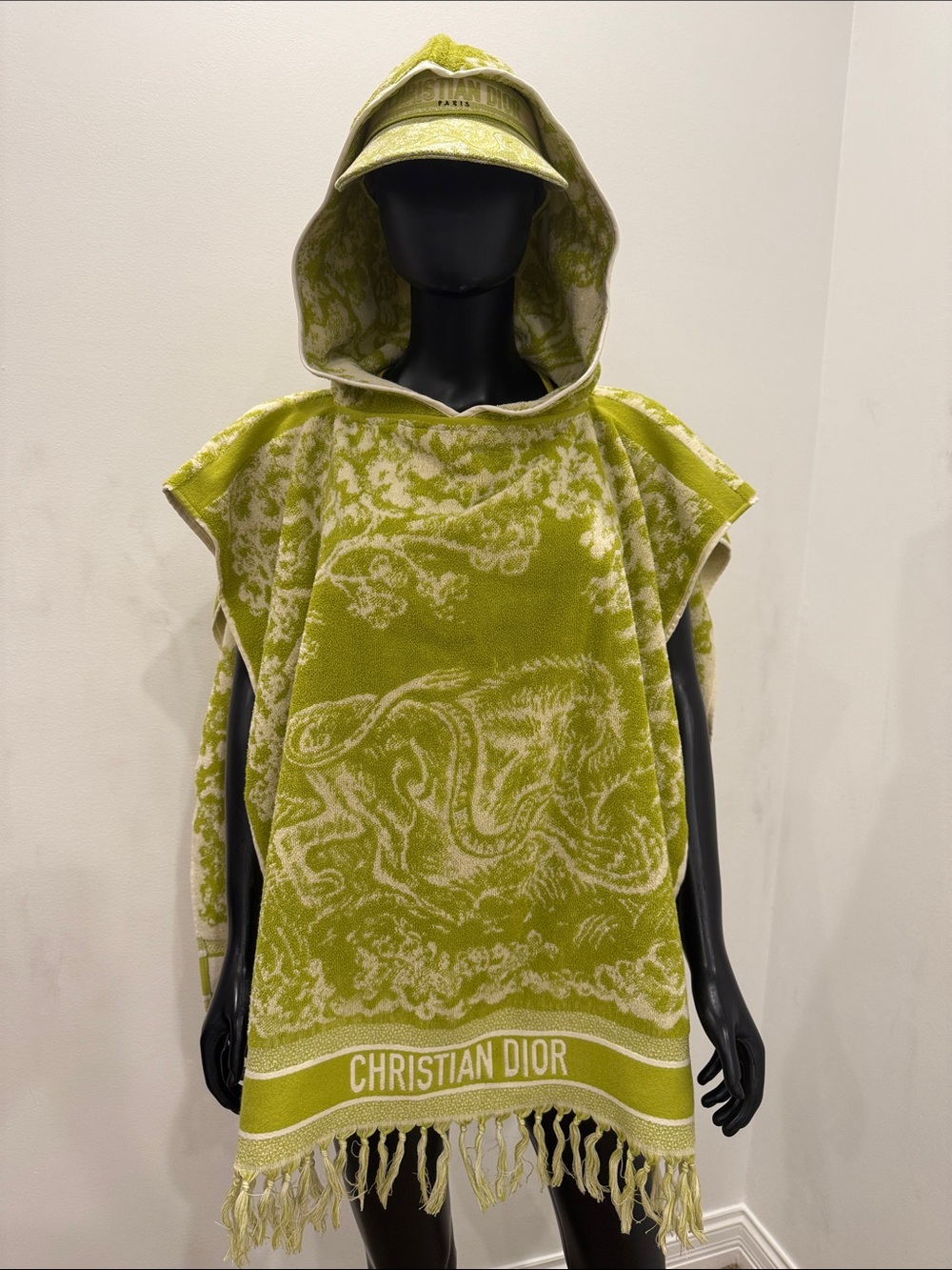 Christian Dior Dioriviera Hooded Terry Cotton Poncho Cover Up Lime One Size NEW